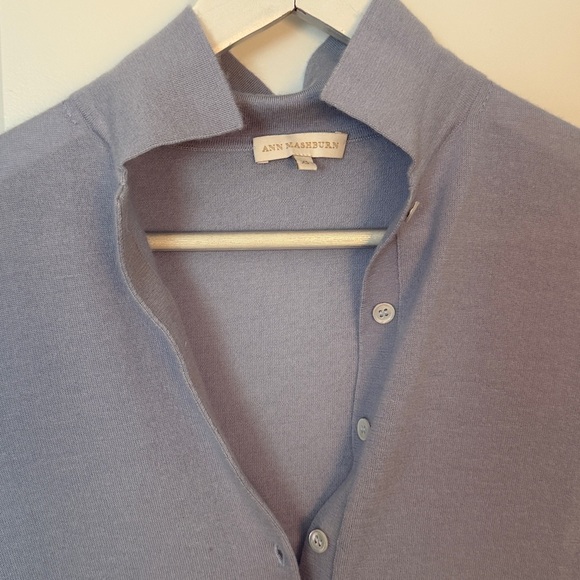 ANN MASHBURN light blue cashmere Polo Sweater - Picture 3 of 4
